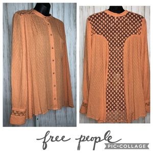 Free People Orange Long Sleeve Medium Lace Blouse